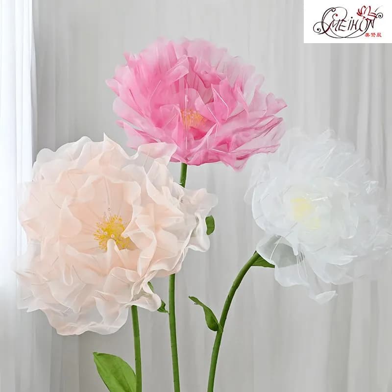 Amapola de seda Artificial realista, cabeza de flor grande rosa, decoración de fiesta en el hogar, pétalos mullidos en capas, exhibición de piso,