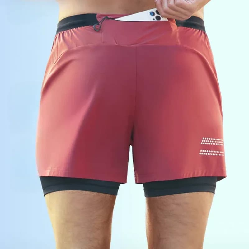 Pantalones cortos deportivos de secado rápido para hombre y mujer, mallas de entrenamiento de larga distancia, 2 en 1, forro de cintura para
