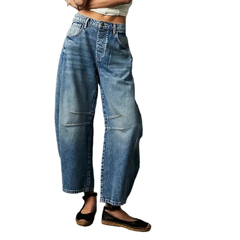 2024 pantalones vaqueros recortados para mujer y2k estéticos sólidos informales sueltos de cintura baja pantalones vaqueros holgados vaqueros