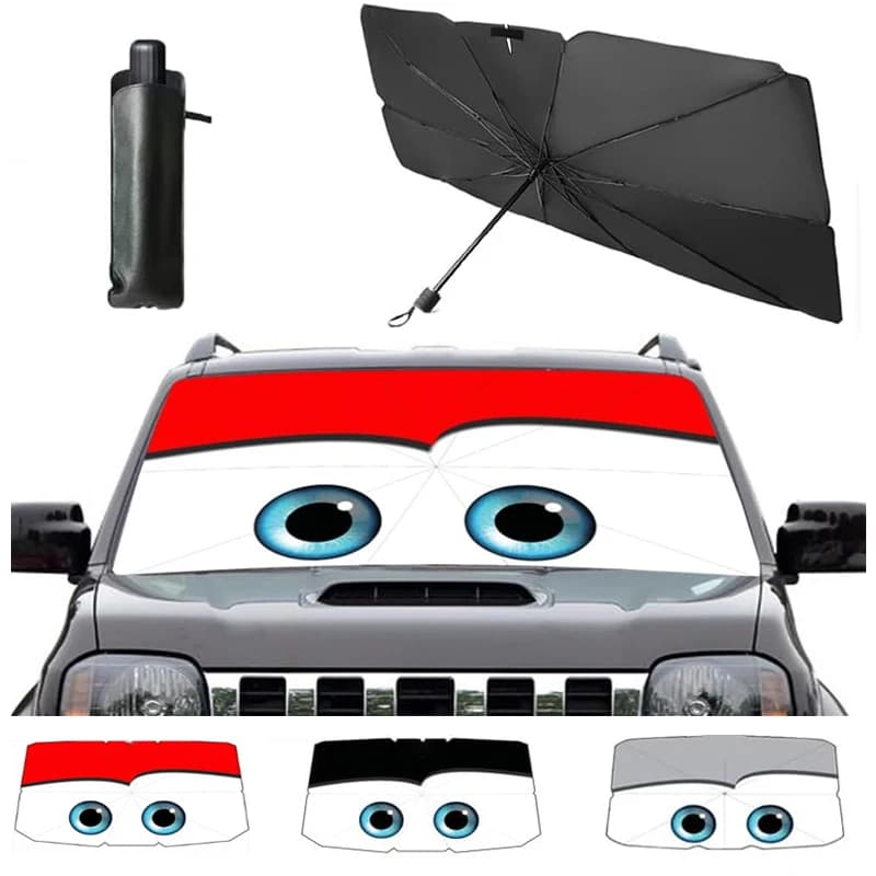 Parabrisas con ojos de dibujos animados de verano, sombrilla plegable para coche, cubierta de ventana delantera para bloque de rayos UV y protección