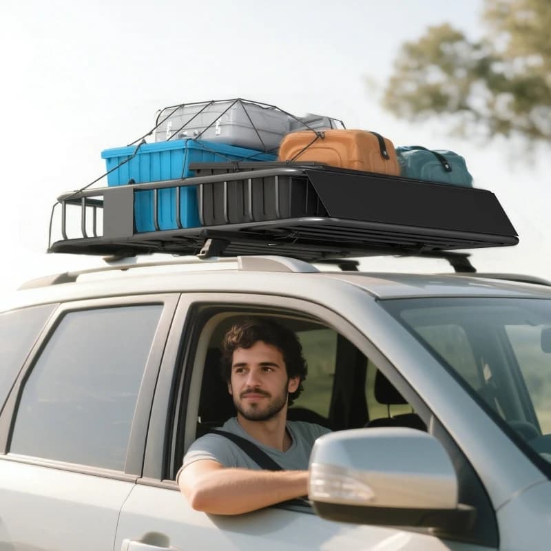 Canasta de Carga Universal para Techo de Acero con Deflector de Viento, Portaequipajes Resistente para SUV y Camioneta, 110.5 x 99.5 x 18.5 cm,