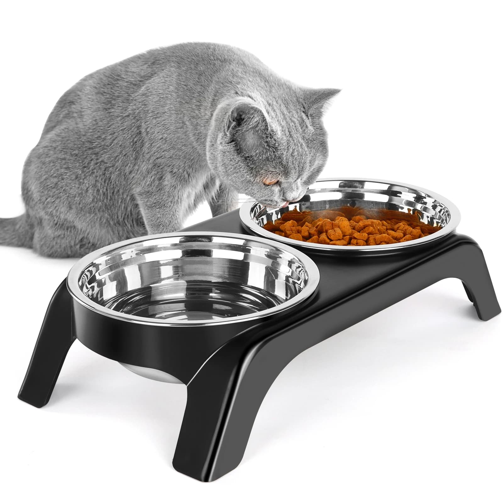 Cuencos elevados para gatos, cuenco para perros, juego de cuencos de agua para comida para gatos elevados de acero inoxidable con soporte