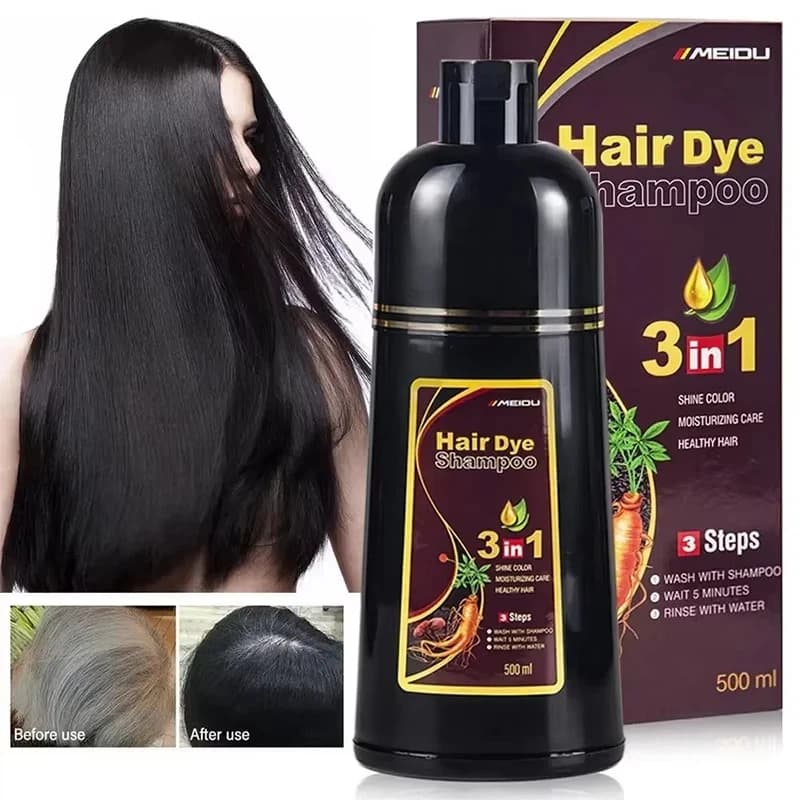 Champú 3 en 1 para teñir el cabello de negro, champú instantáneo para cubrir las canas, tinte permanente a base de hierbas naturales para hombres