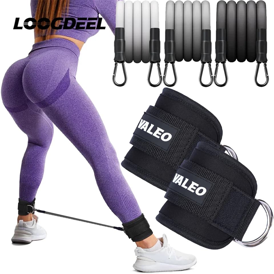 LOOGDEEL correa de resistencia al tobillo con puños banda de levantamiento de cadera ejercicio Yoga conjunto de correa de tobillo mujeres hombres