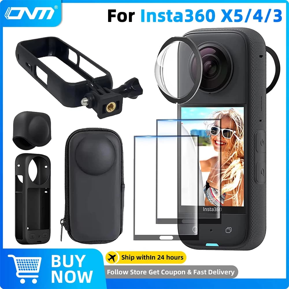 Juego de Accesorios para Insta360 X3 X4 X5: Protector de Lente, Protector de Pantalla, Bolsa de Almacenamiento, Funda de Silicona, Tapa de Lente,