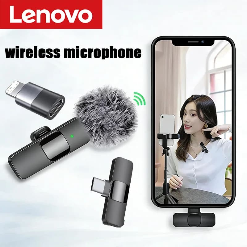 Lenovo Bluetooth 5,3 Mini micrófono Lavalier inalámbrico portátil para transmisión en vivo, grabación de Audio y vídeo para juegos, iPhone y
