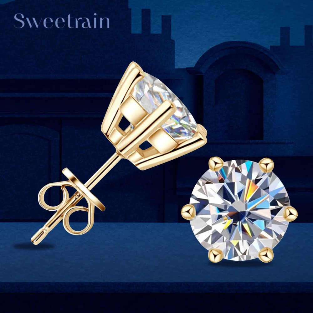 0.5-2ct Moissanite Diamond Stud Pendientes 18K Chapado en oro amarillo 925 Pendiente de boda de plata para Mujeres Hombres Joyería de lujo con GRA