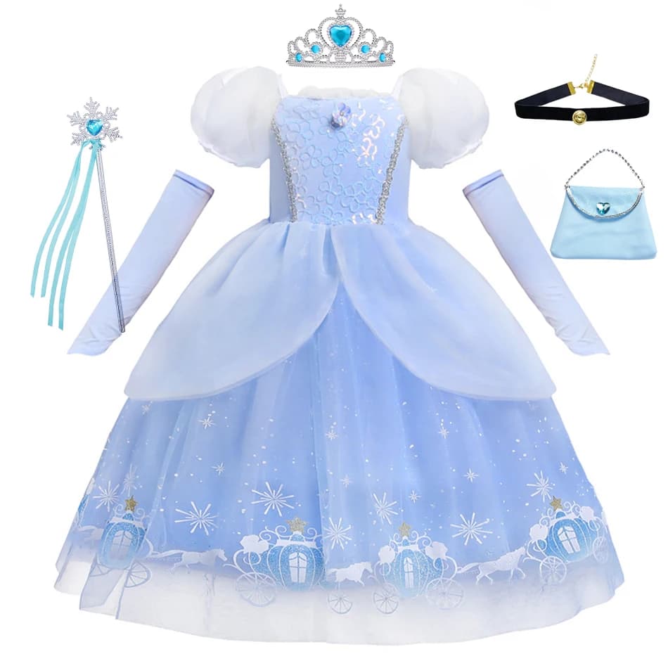 Vestido de Cosplay de princesa Cenicienta de Halloween para niñas, vestido de baile con lentejuelas, tutú de Carnaval, ropa de malla abombada para