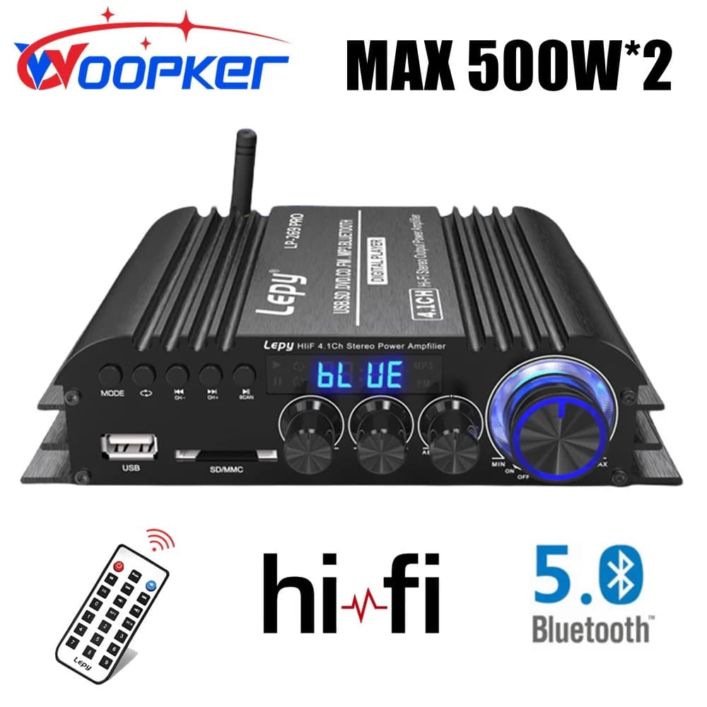 Woopker LP-269PRO amplificador de 4,1 canales Bluetooth 5,0 Coaxial en USB SD función FM salida de Subwoofer amplificador de cine en casa