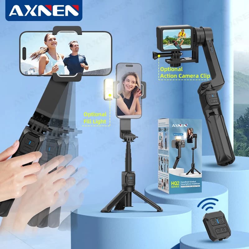 Estabilizador de cardán para teléfono inteligente AXNEN HQ2-SE, estabilizador de disparo móvil de mano para cámaras de acción Gopro, Android,