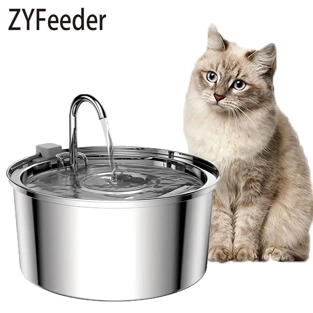 Alimentador de agua de acero inoxidable para mascotas, fuente de agua automática para gatos, silencioso eléctrico USB para fuente con filtro para