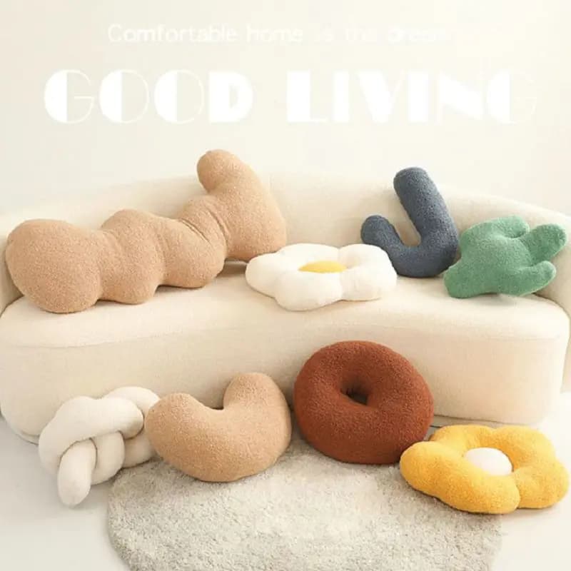 Almohada de flores de estilo nórdico Simple y moderno, almohada suave ondulada para piernas largas, forma de planta de Cactus, decoración de cama,