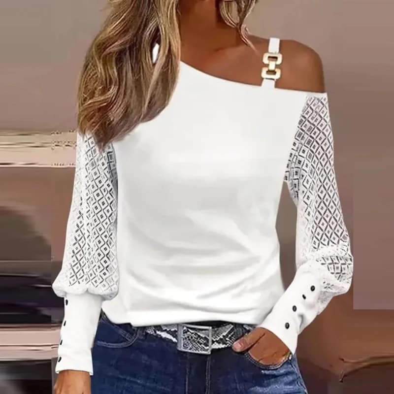 Blusa de manga larga a la moda para mujer, camisas sexis con hombros descubiertos para mujer, Jersey holgado, blusa elegante 2023