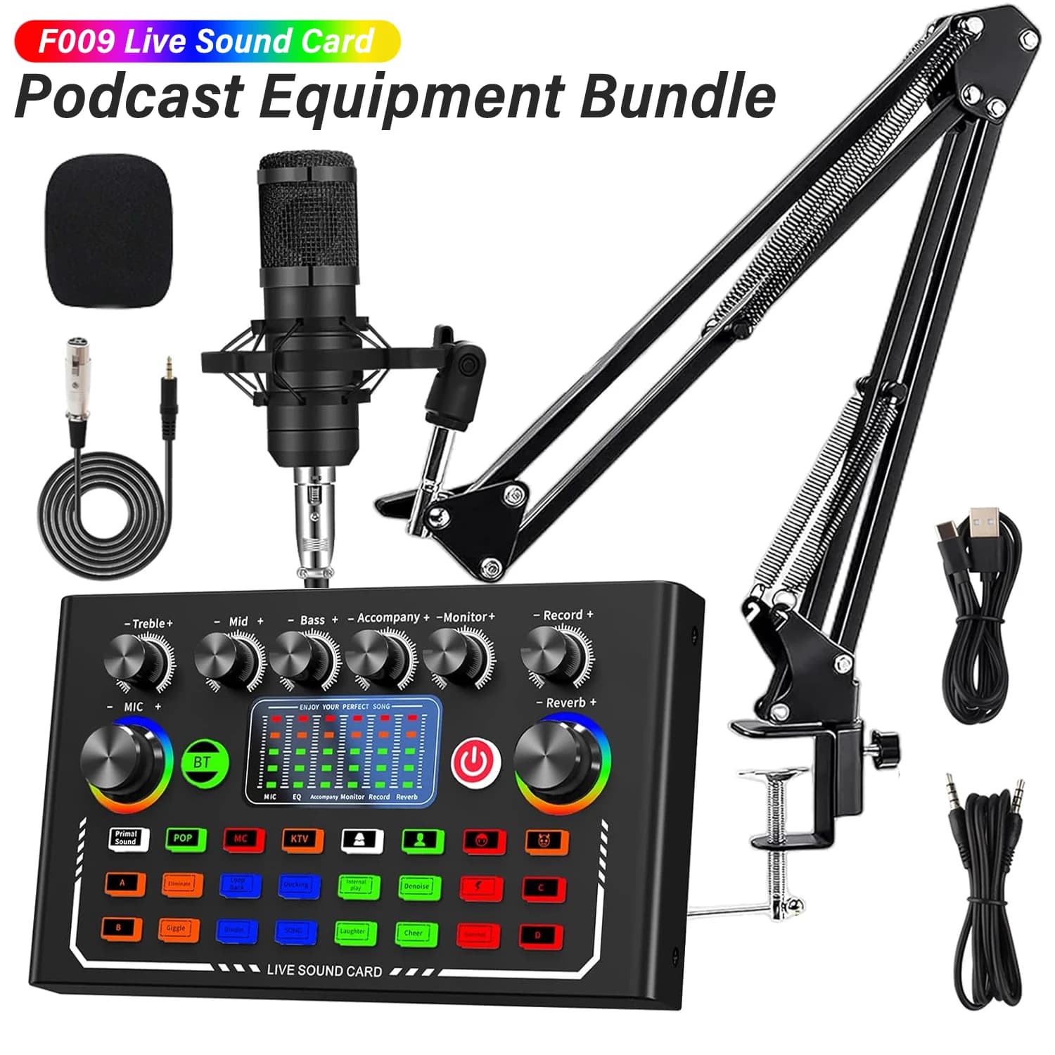 F009 Quipment de transmisión de tarjeta de sonido en vivo, mezclador de DJ de Audio Bluetooth con dispositivo de juego de micrófono para