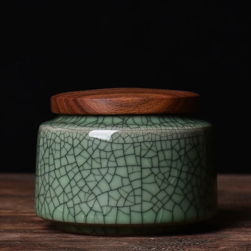 Tarro de té de cerámica exquisito celadón, tarro decorativo de mesa, anillo de joyería, collar, caja de almacenamiento portátil, tarro de