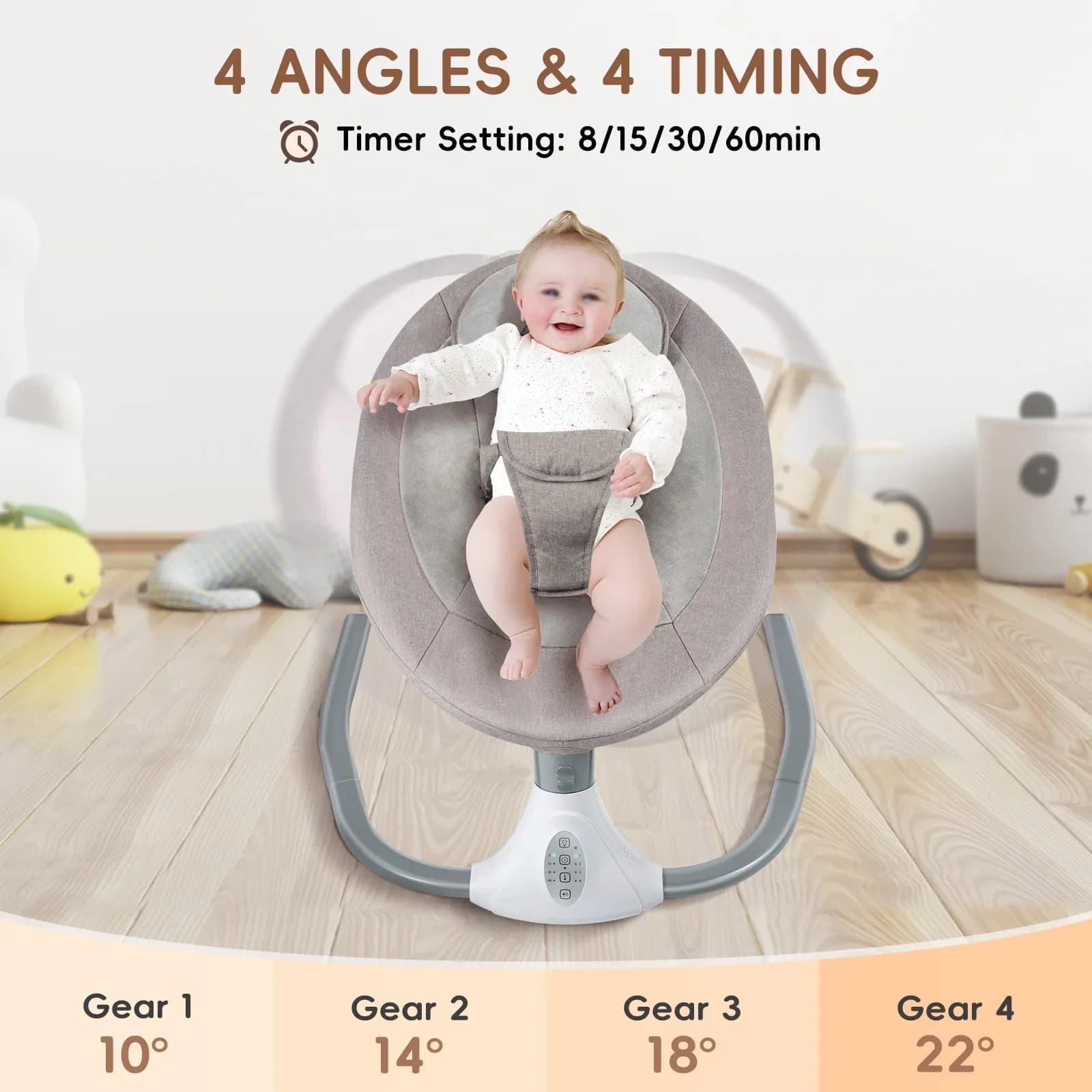 Balancín eléctrico para bebés de 72 x 68 x 53 cm con 4 velocidades de movimiento únicas en forma de U, columpio Bluetooth para bebés de 2 a 12