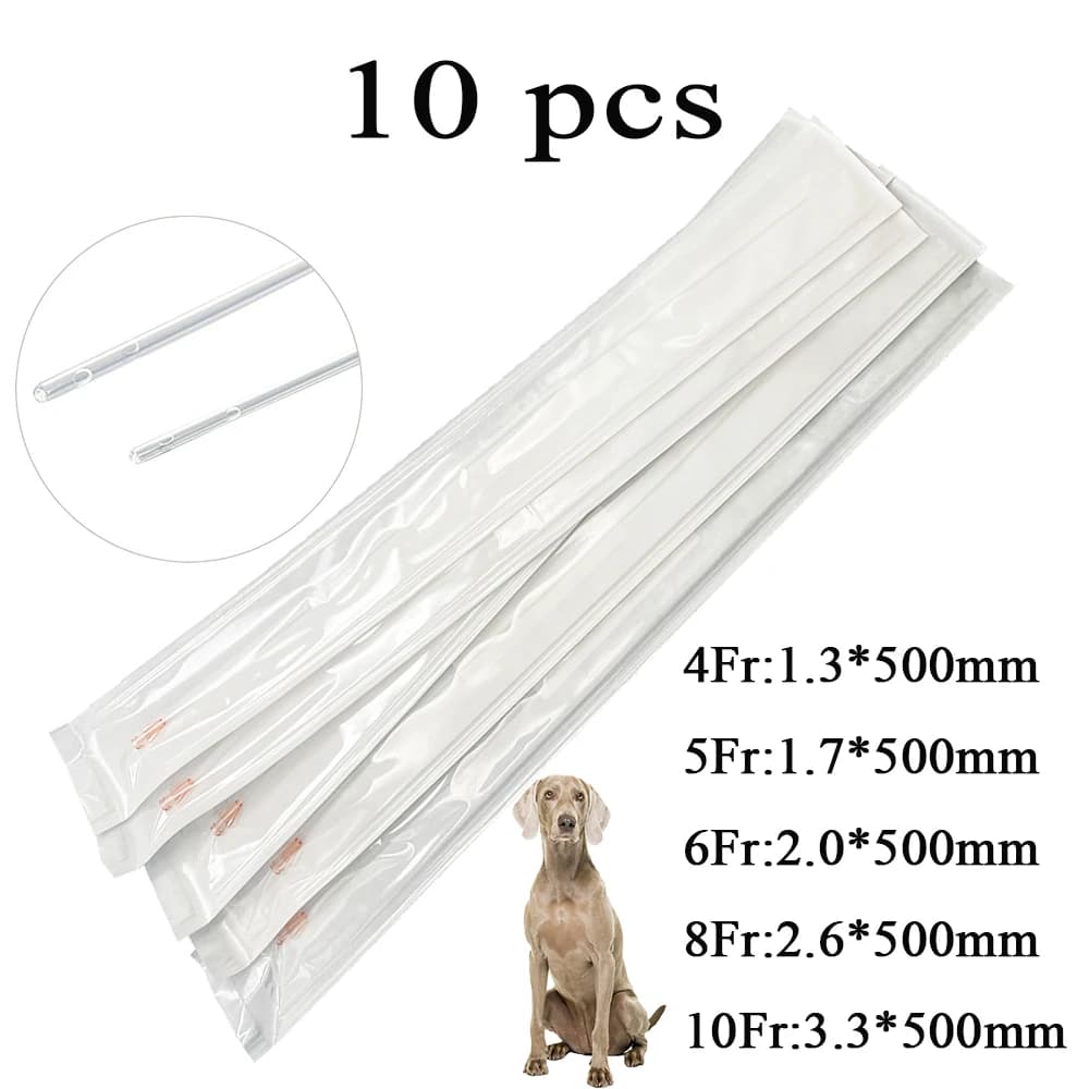 Catéter urinario canino para perro, sin estiloso, lateral abierto, elimina el bloqueo uretral, obstrucción debajo de 1,3mm-3,3mm, 10 piezas
