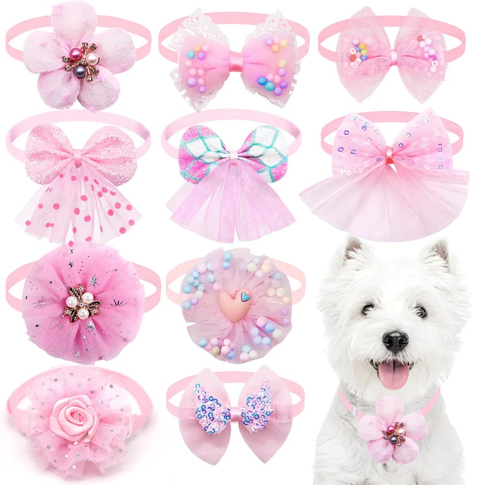 50PS pajarita para perros pequeños y gatos, bonita pajarita de encaje a granel para perros, Collar para perros, accesorios de aseo, suministros para
