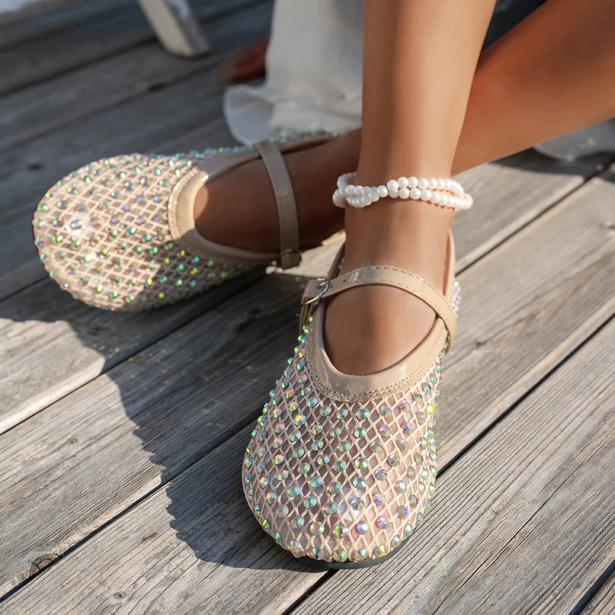 Zapatos Planos Mary Jane para Mujer, Primavera-Otoño 2026, Zapatos de Mujer a la Moda, Transpirables, Decorados con Pedrería, Talla Grande