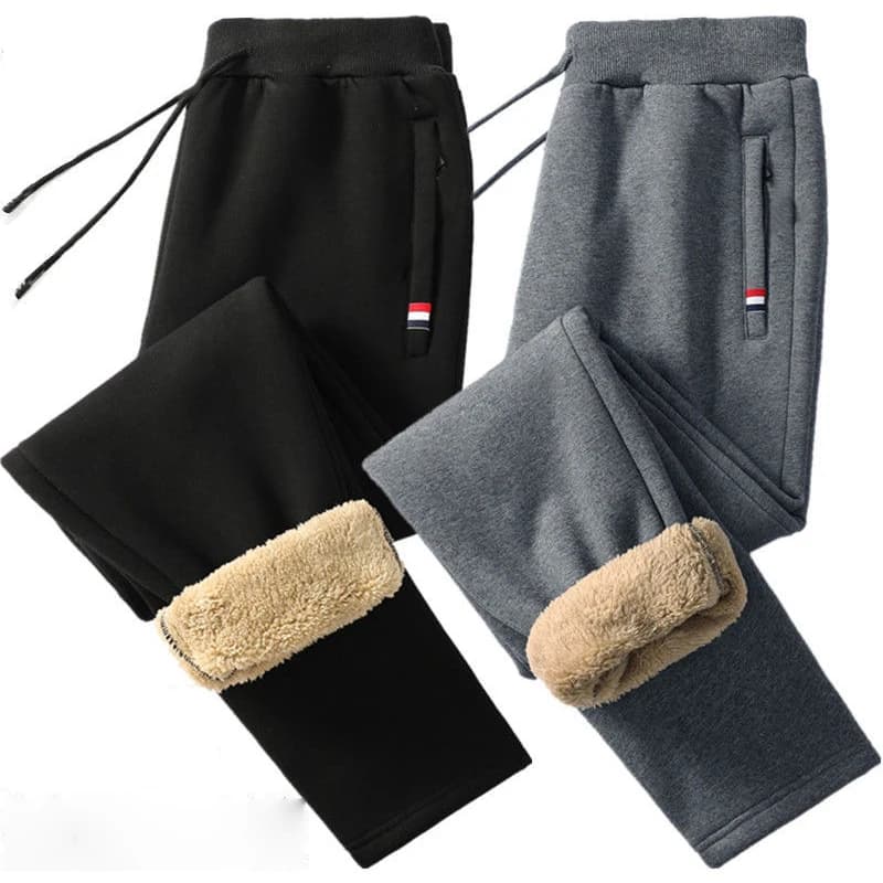 Pantalones de chándal ajustados de algodón para hombre de invierno, pantalones de chándal de punto de piel de cordero gruesa con forro polar,