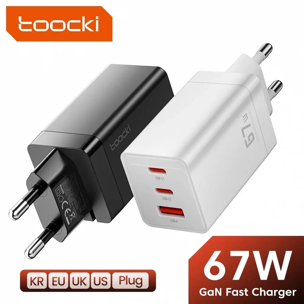 Cargador USB Toocki 67W GaN, cargador C rápido de carga 65W 4,0 3,0 QC4.0 PD 3,0 PD, USB tipo C, cargador USB rápido para iPhone 14 13 Pro MacBook
