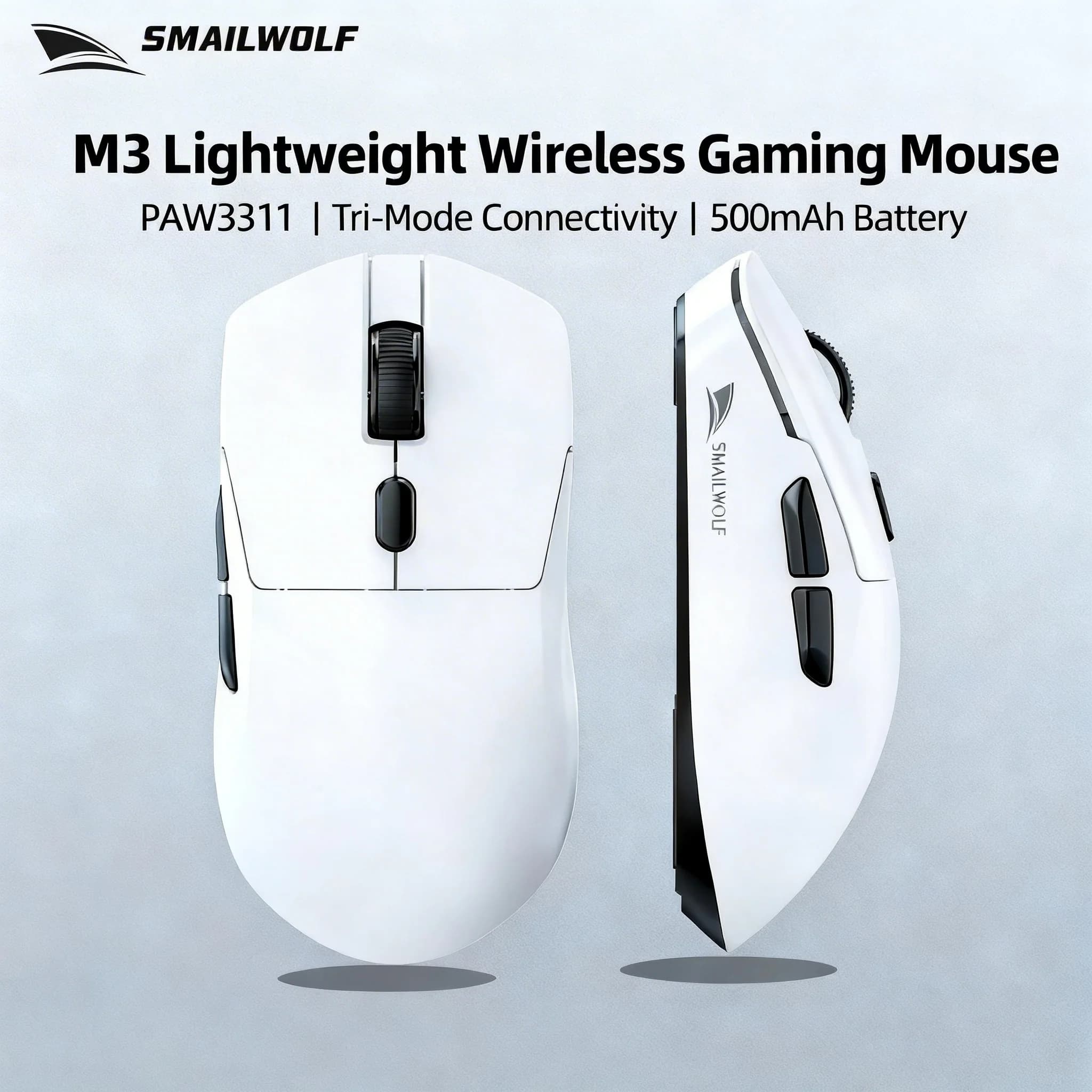Ratón Inalámbrico Bluetooth SMAILWOLF M3Pro, Tres Modos, Esports PAW3311, Ratón Ligero para Computadora de Escritorio, Carga por Cable