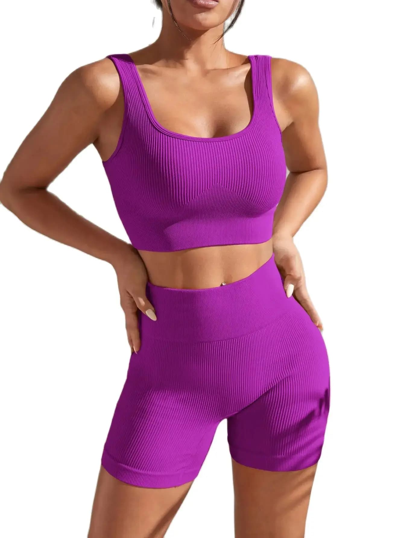 Nueva llegada moda ejercicio sin costuras cuerpo ajustado secado rápido absorción de humedad cintura alta cadera Yoga Fitness Set para mujeres