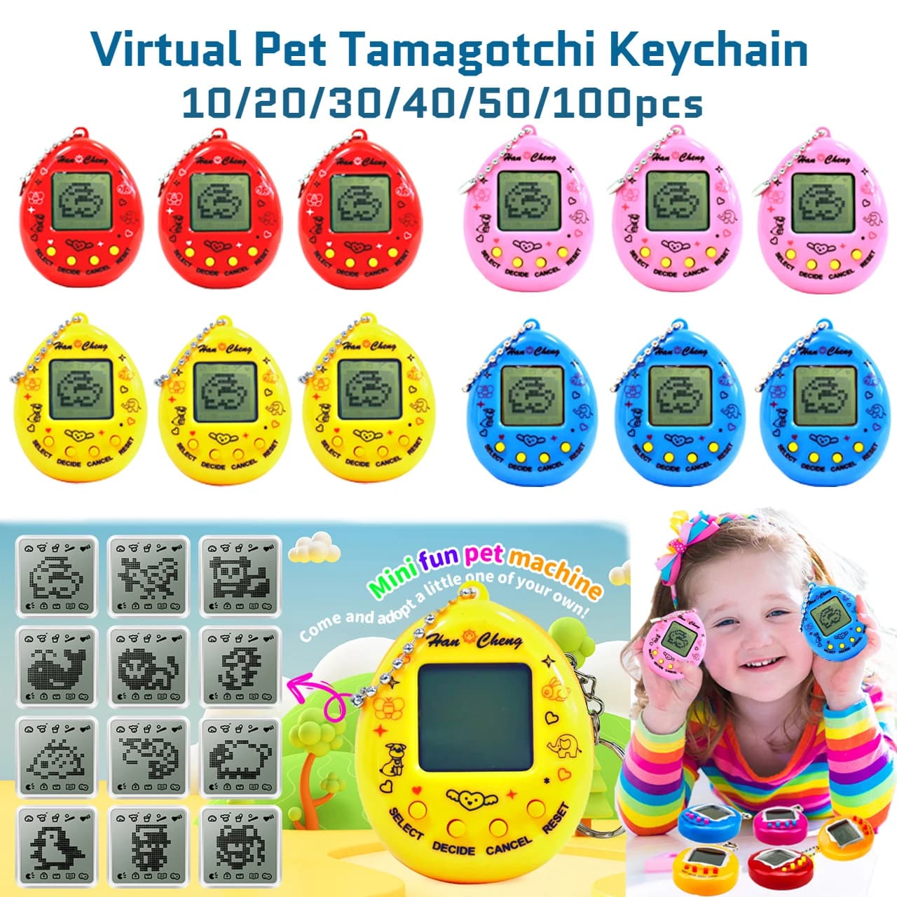 LLavero Virtual Tamagotchi Uni para mascotas, 10-100 Uds., videjuego, bolsa de fiesta, relleno, juguete Digital para mascotas, colgante de píxel, 168
