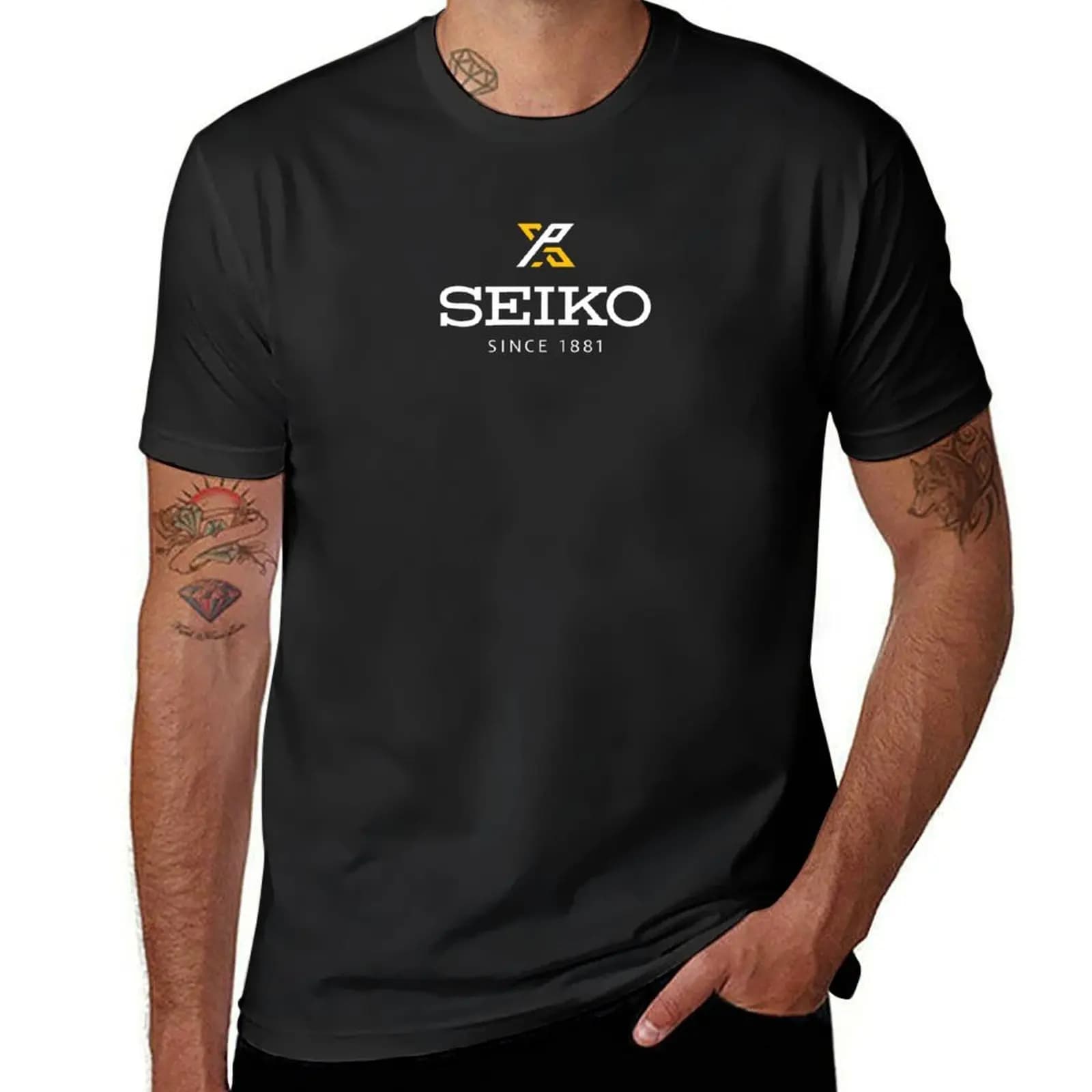 Camiseta Seiko V2 negra, camisetas de entrenamiento vintage para hombre