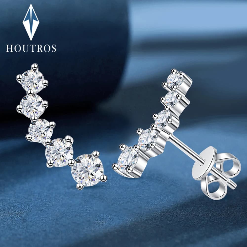 Pendientes de diamante de moissanita de Color Real D, pendientes de tuerca de sonrisa brillante de Plata de Ley 925 con certificado GRA para mujer,