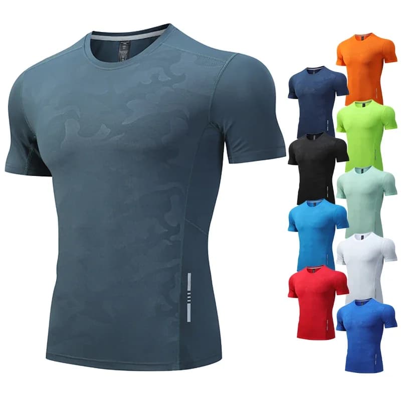 Camiseta deportiva de poliéster para hombre, camisa de compresión para correr, Fitness, gimnasio, entrenamiento al aire libre, ropa de ajuste