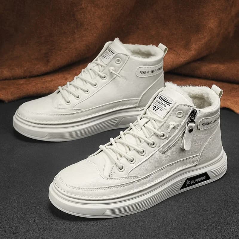 Zapatos para hombre, zapatillas de deporte cálidas de piel de invierno, mocasines de cuero informales con plataforma, moda deportiva, diseñador,