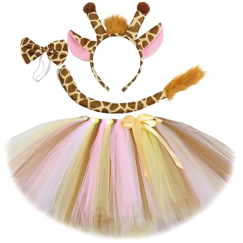 Falda de tutú de jirafa para niñas, disfraces de animales de la selva, disfraces de Navidad, cumpleaños y trajes de Halloween, marrón y rosa
