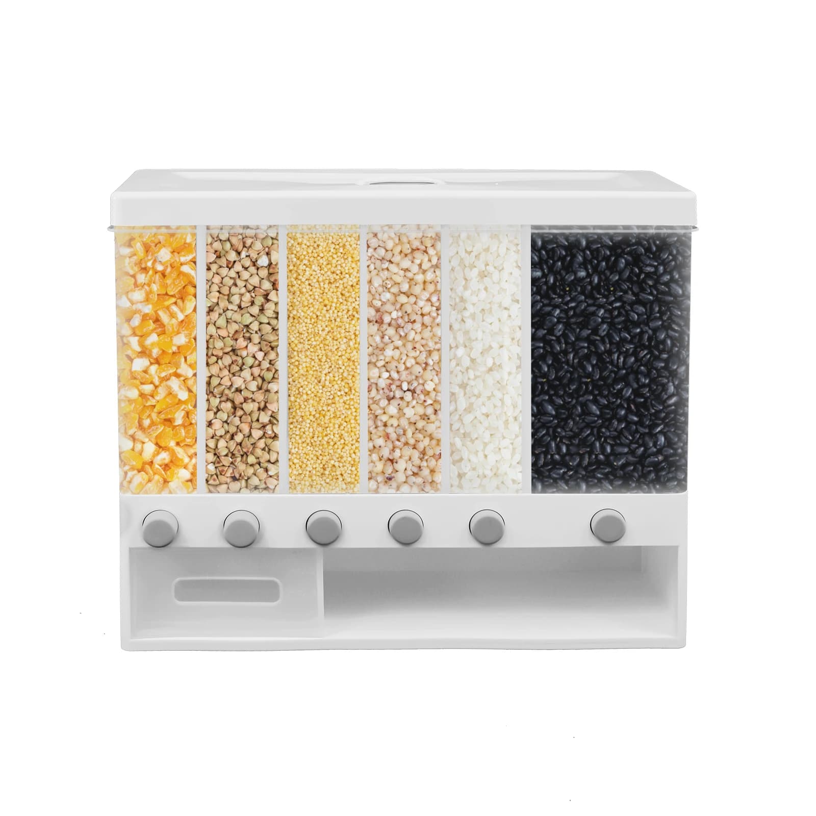 Latas de cereales de 6 celosías, dispensador de alimentos secos de gran capacidad, caja a prueba de insectos para almacenar arroz negro y frijoles