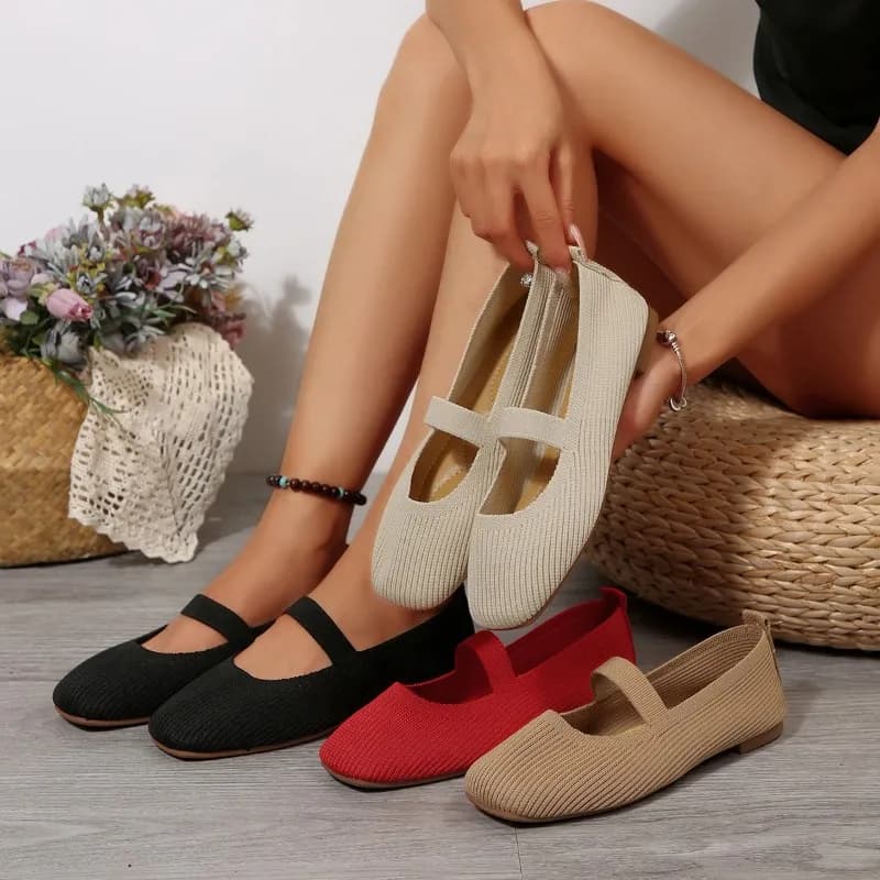 Zapatos planos de Ballet de punto informales para mujer, mocasines cómodos con correa antideslizante, zapatillas ligeras para caminar a diario Mary