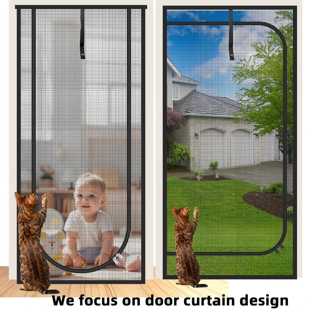 Pantalla de malla reforzada con cierre de cremallera, cortina de puerta interior y exterior para gatos, antimosquitos, para sala de estar, dormitorio