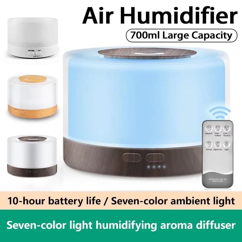 Humidificador de Aromaterapia con Apariencia de Madera de Gran Capacidad (700 ml), Difusor de Aromaterapia Inteligente con Luz Nocturna de Colores y
