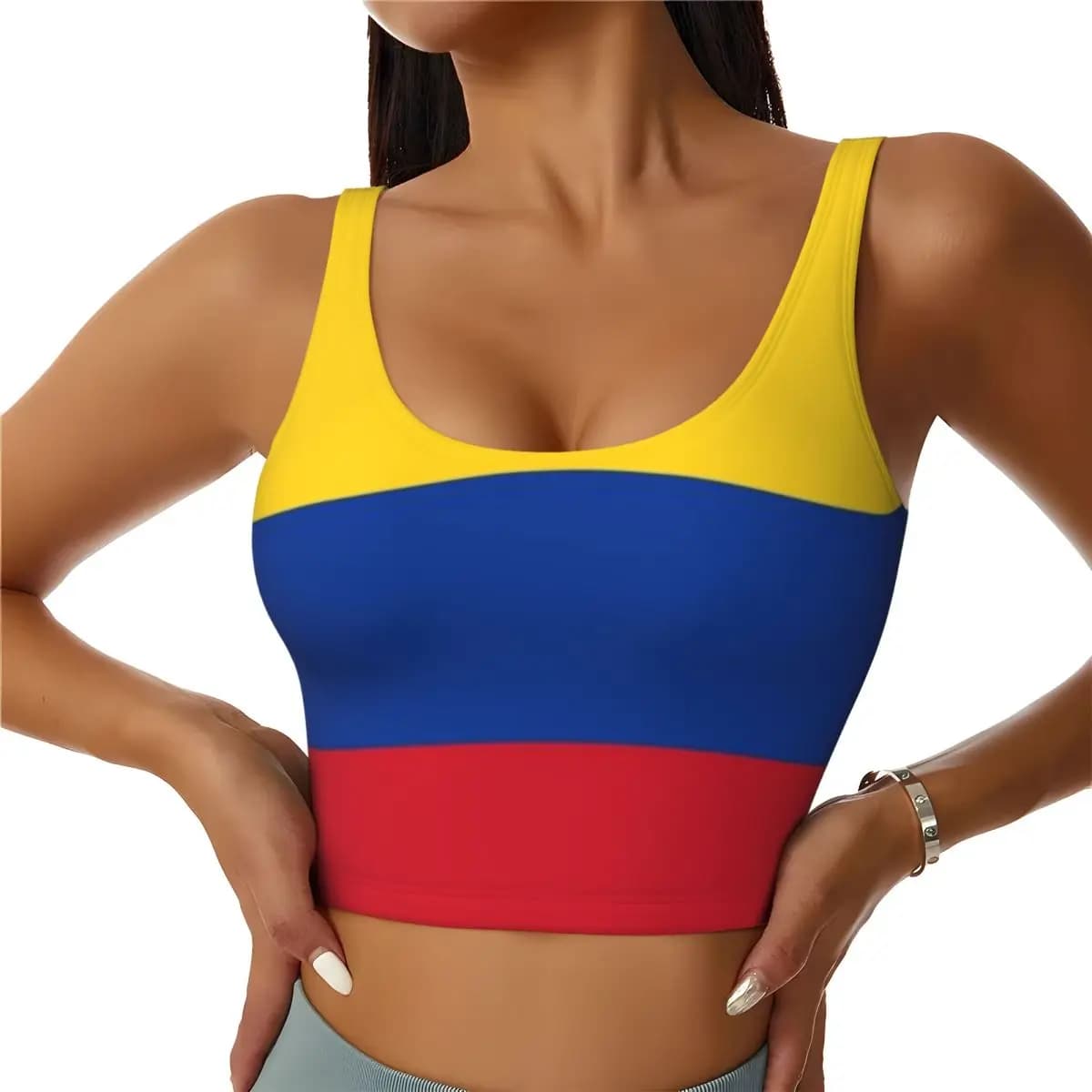 Top de Yoga Acolchado con Bandera de Colombia - Camiseta Colombiana con Adhesivo Decorativo, Top Moldeador para Fitness Postparto