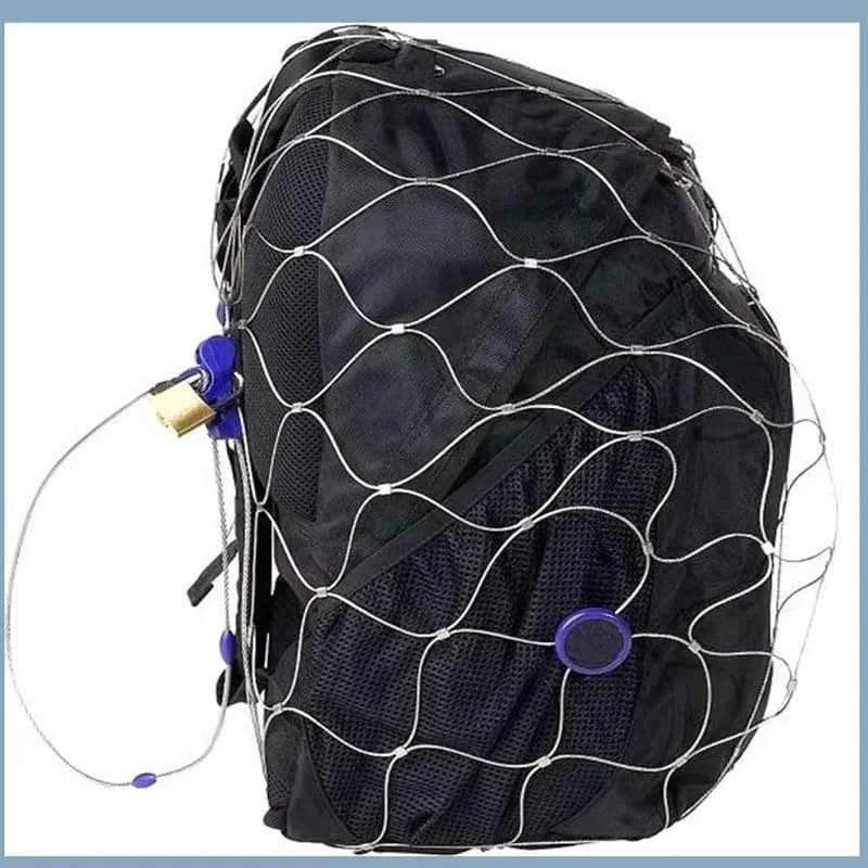Cuerda de acero inoxidable, bolsas de equipaje antirrobo, Protector, mochila, lámpara de malla de seguridad, luz de búsqueda para cámara, red
