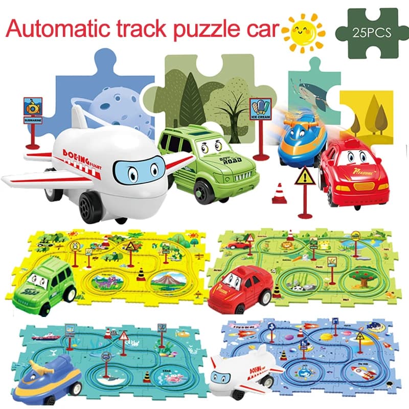 Rompecabezas para niños, altavoz de ferrocarril eléctrico, montaje artesanal, coche eléctrico, ferrocarril automático, escena de ciudad,
