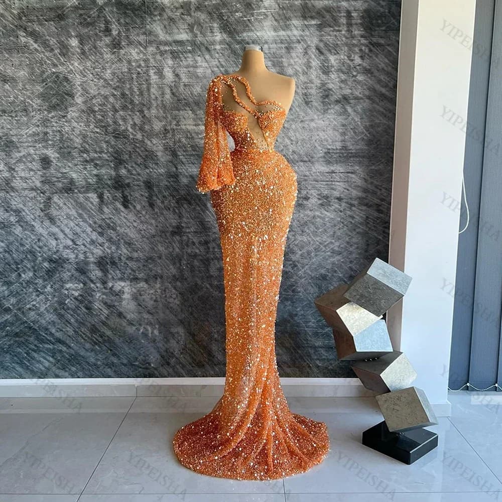 Vestidos de Noche formales personalizados, corte en A, cuello redondo, cuentas, lentejuelas de cristal, vestidos de fiesta de princesa, vestido de