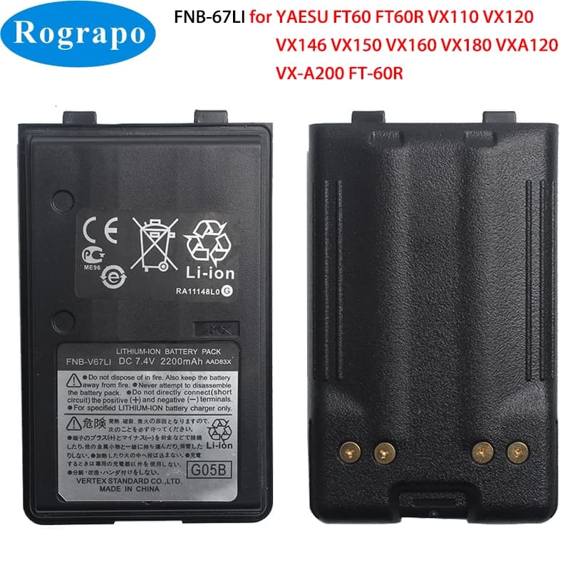 Batería de Radio FNB-V67LI para walkie-talkie, batería de 2200mAh para YAESU FT-60R FT60R VX110 VX120 VXA120V VX146 VX150 VX160 VX180 VX-A200, nueva