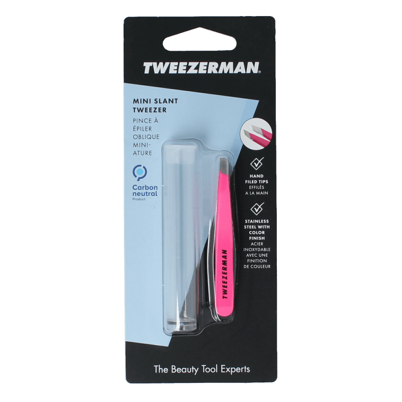 Tweezerman Pinza de depilar Tweezerman Mini de punta inclinada rosa neón 1 unidad