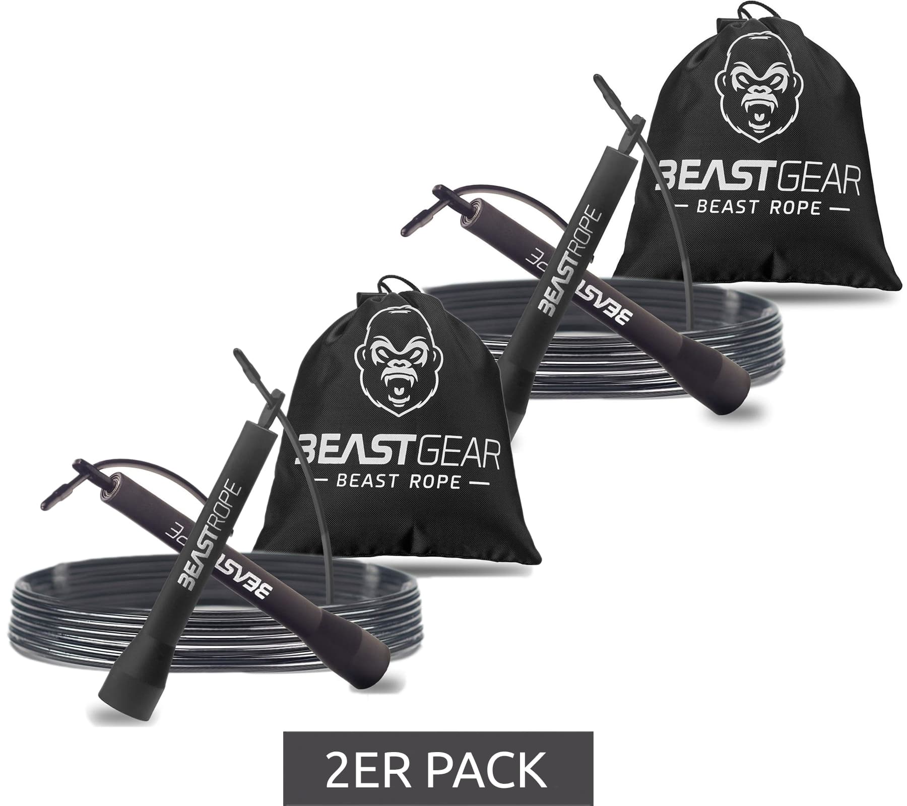 Pack de 2 cuerdas de saltar BEASTGEAR, cuerda de saltar de 2,8 m de acero para fitness, ligera y ajustable para entrenamientos de boxeo, MMA y HIIT,