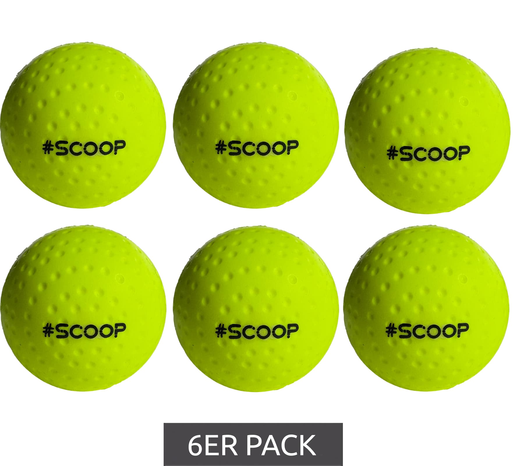 Juego de 6 pelotas de hockey SCOOP X-Treme con diseño de hoyuelos, equipamiento deportivo, NI266446, amarillo neón