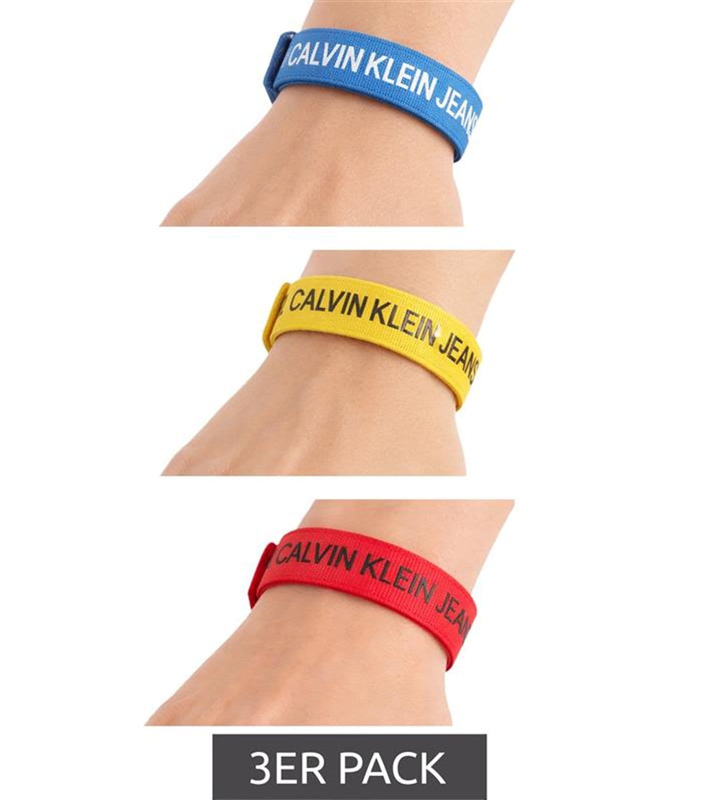 Pack de 3 pulseras unisex Calvin Klein con el logo "CALVIN KLEIN JEANS", 20 cm, KJJLDB860100, Rojo/Amarillo/Azul