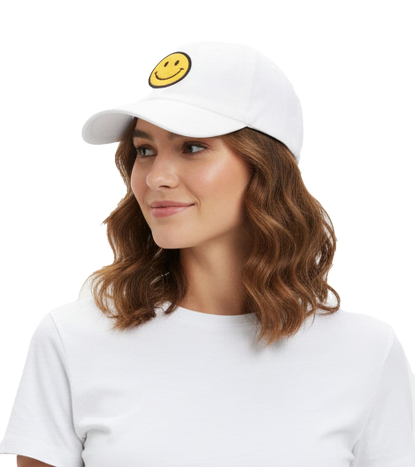 Gorra de béisbol clásica TwinHeart Smiley con parche de carita sonriente, de algodón, visera ajustable, 4603M K258209 Blanca