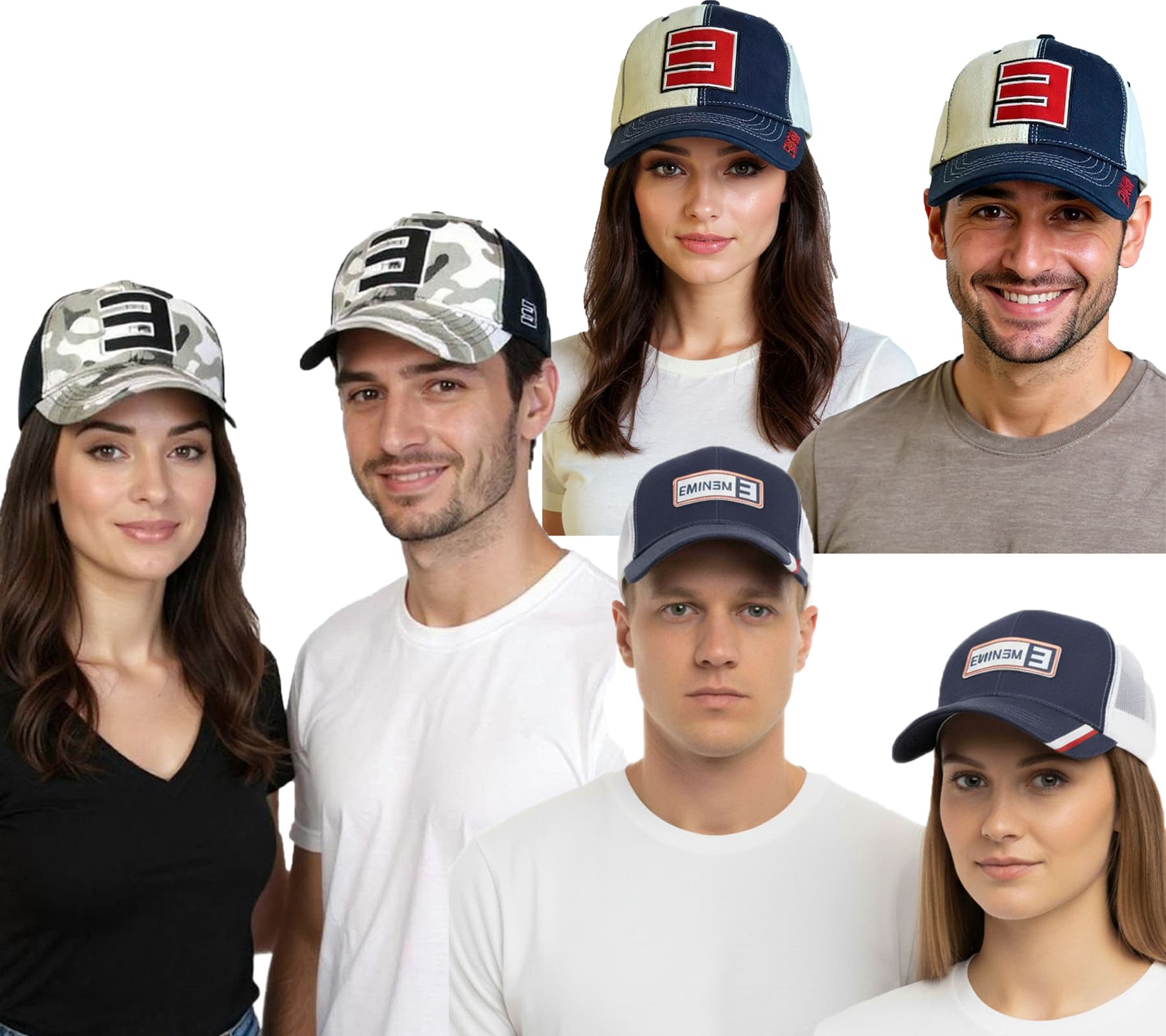 Gorra unisex estilo camionero de Eminem con logo bordado - Gorra de béisbol elegante - Merchandising para fans - Azul marino/Blanco, Camuflaje negro