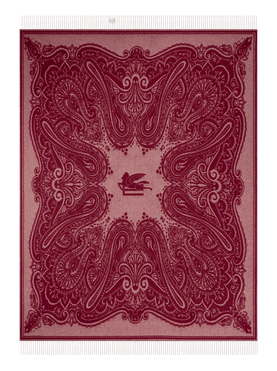Etro, Plaid Jacquard De Lana Con Pegaso Y Motivo Paisley, Burdeos
