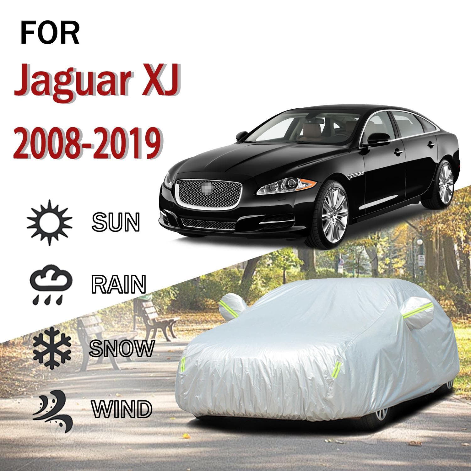 Para Jaguar XJ 2008-2019 Protección Exterior Completa 190T Fundas para Coche Cubierta para Nieve Parasol Cubierta a Prueba de Polvo Accesorios
